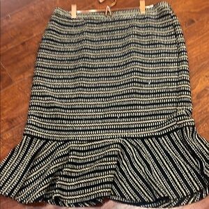 Elegant Navy and Cream Midi Pencil Skirt with Ruffled Hem for Work